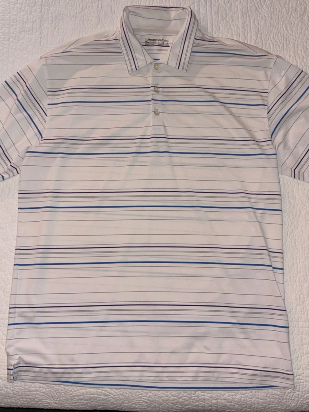 Nike White Polo with Blue and Navy Stripes